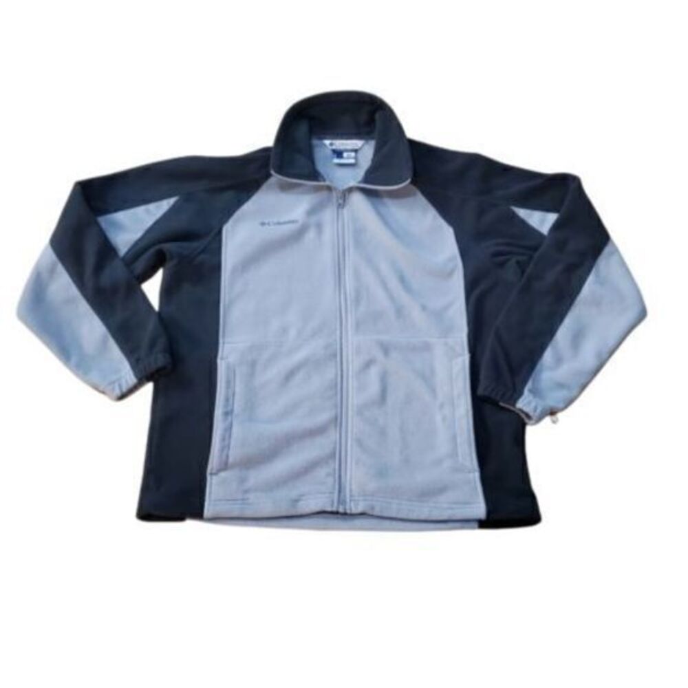 Columbia Zip Up Fleece Jacket Mens Med Long Sleeve Navy/Gray Mock Neck Polyester